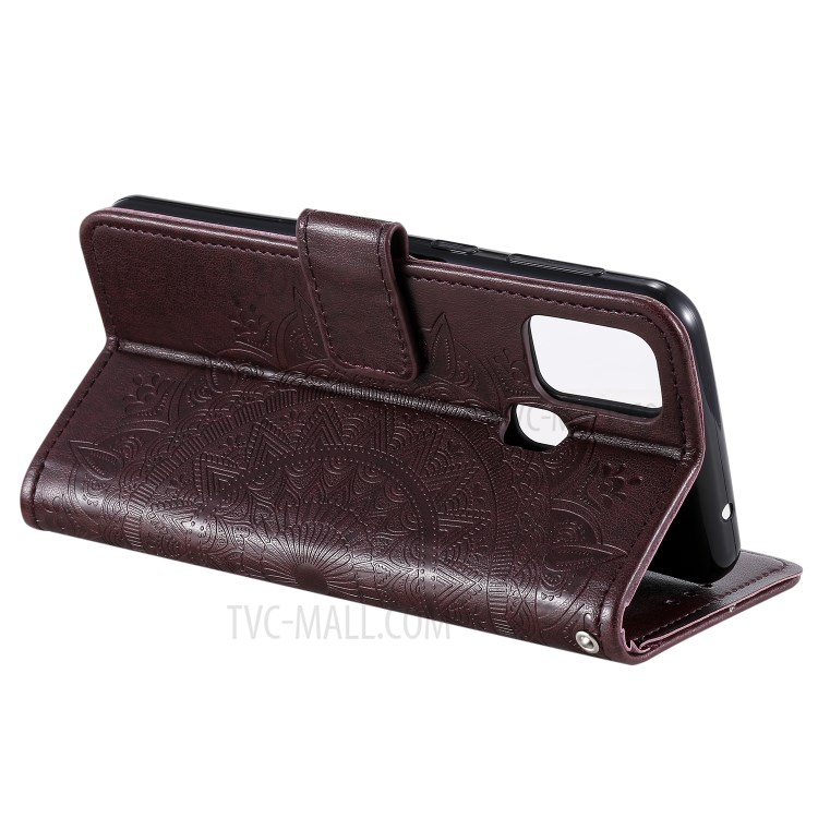 Imprint Flower Leather with Wallet Stand Case for Samsung Galaxy M31 - Brown-8