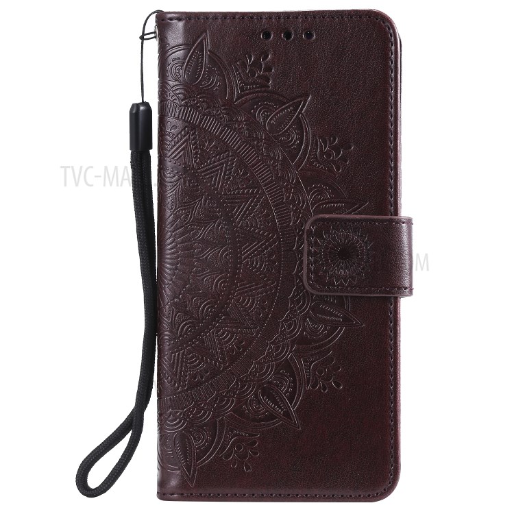 Imprint Flower Leather Stylish Cover for Samsung Galaxy M30s/M21 - Brown-2