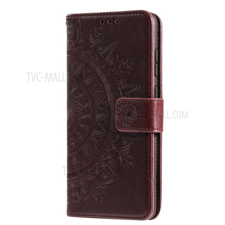 Imprint Flower Leather Stylish Cover for Samsung Galaxy M30s/M21 - Brown-3