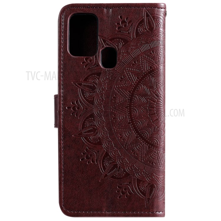 Imprint Flower Leather Stylish Cover for Samsung Galaxy M30s/M21 - Brown-4