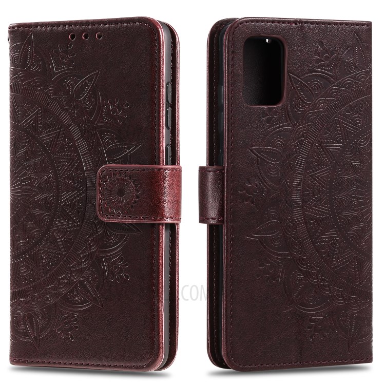 Imprint Flower Leather Cool Cover for Samsung Galaxy A71 5G SM-A716 - Brown-1