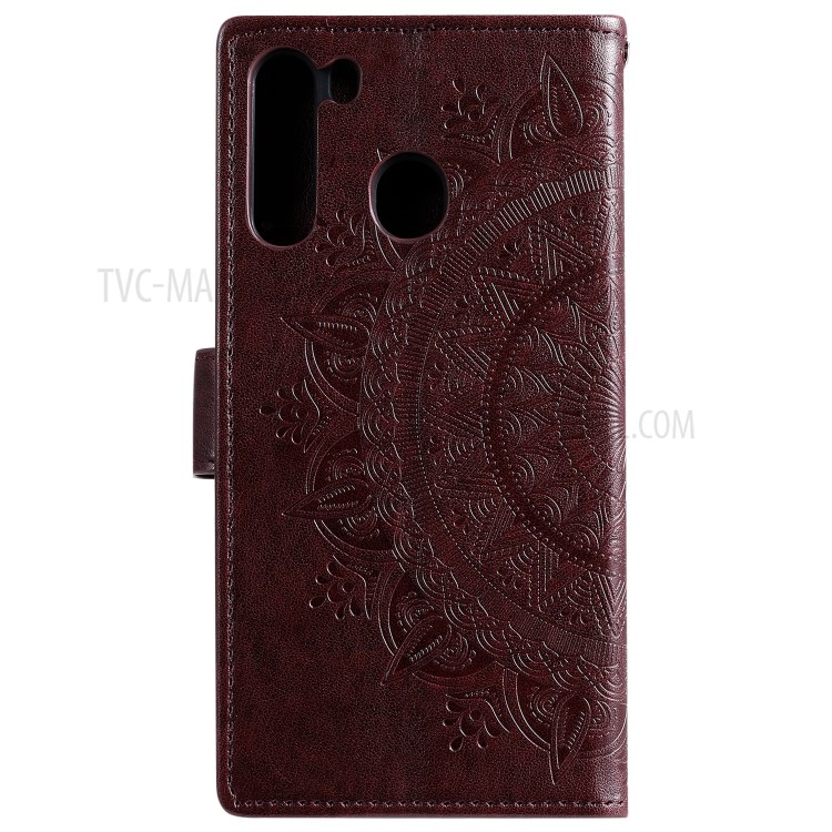 Imprint Flower Leather Special Cover for Samsung Galaxy A21 - Brown-4