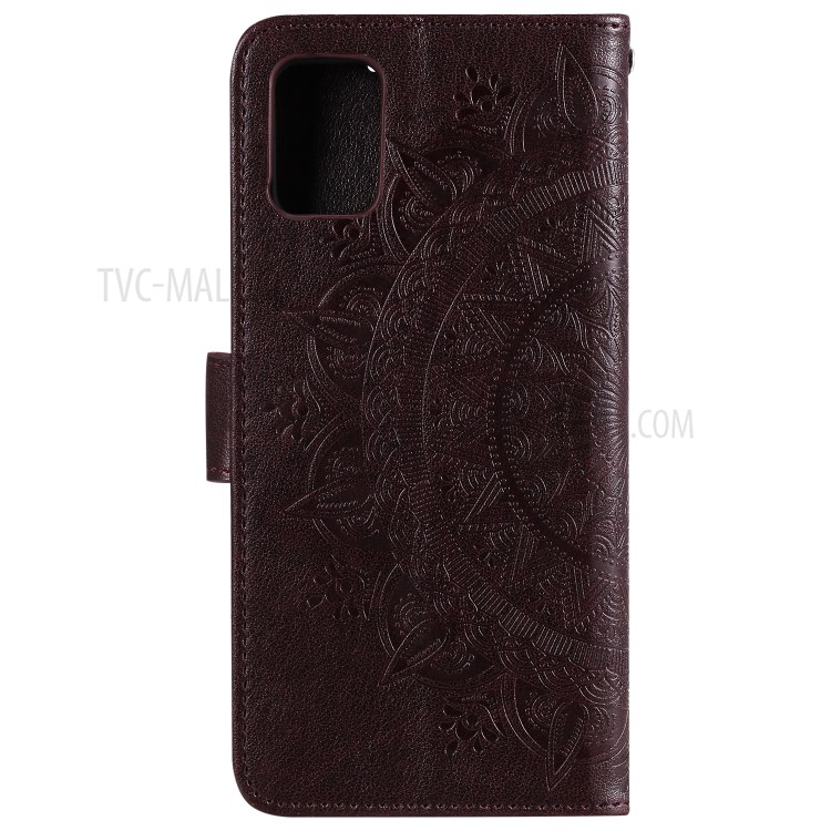 Imprint Flower Leather with Wallet Phone Casing for Samsung Galaxy A51 5G SM-A516 - Brown-3