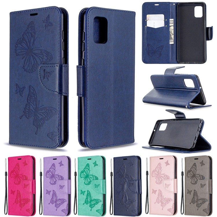 Imprint Butterfly Leather Wallet Phone Case for Samsung Galaxy A31 - Blue-9