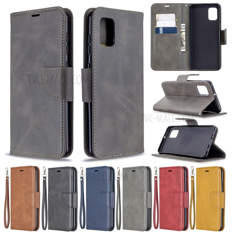 Solid Color PU Leather Unique Phone Cover for Samsung Galaxy A31 - Grey-10