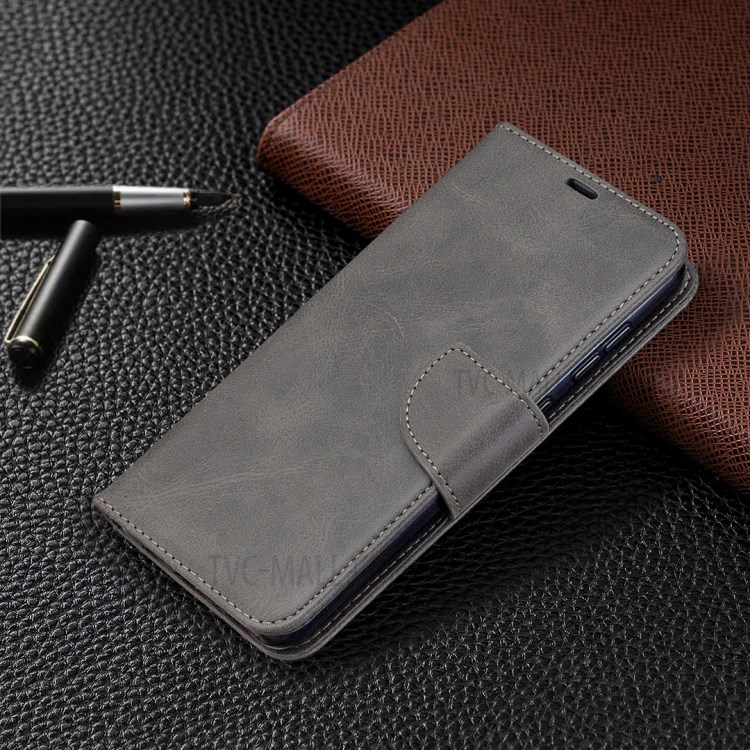 Solid Color PU Leather Unique Phone Cover for Samsung Galaxy A31 - Grey-4