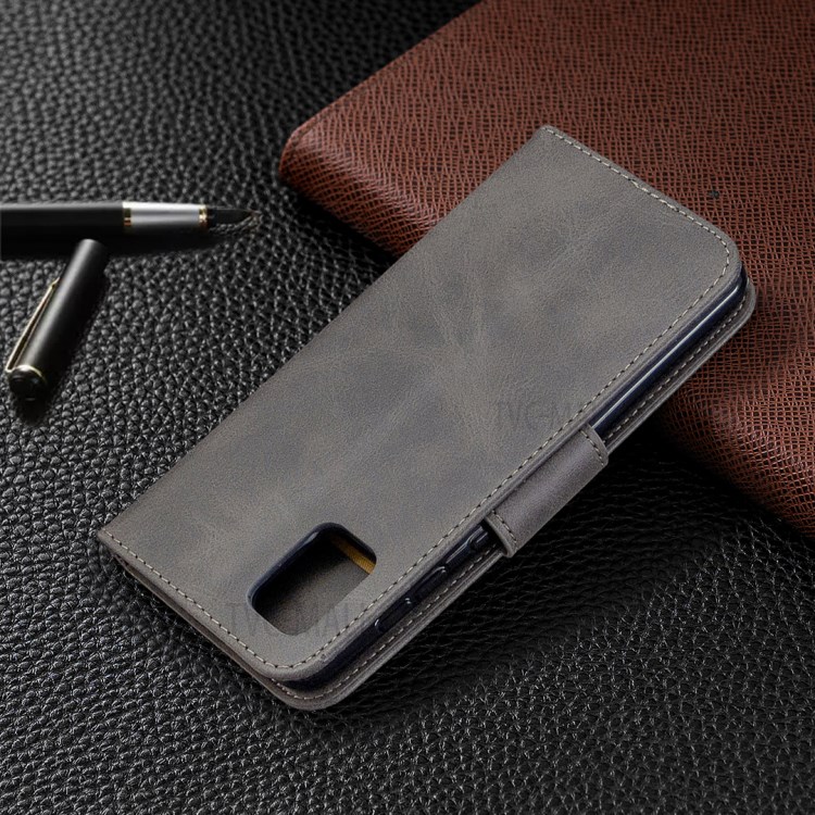 Solid Color PU Leather Unique Phone Cover for Samsung Galaxy A31 - Grey-5