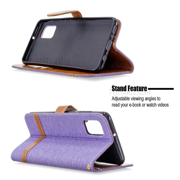 Assorted Color Jeans Cloth Leather Stylish with Wallet Case for Samsung Galaxy A31 - Purple-2