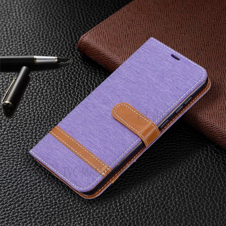 Assorted Color Jeans Cloth Leather Stylish with Wallet Case for Samsung Galaxy A31 - Purple-4