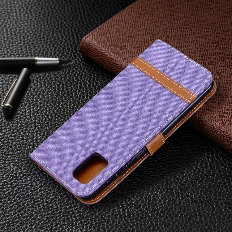 Assorted Color Jeans Cloth Leather Stylish with Wallet Case for Samsung Galaxy A31 - Purple-5