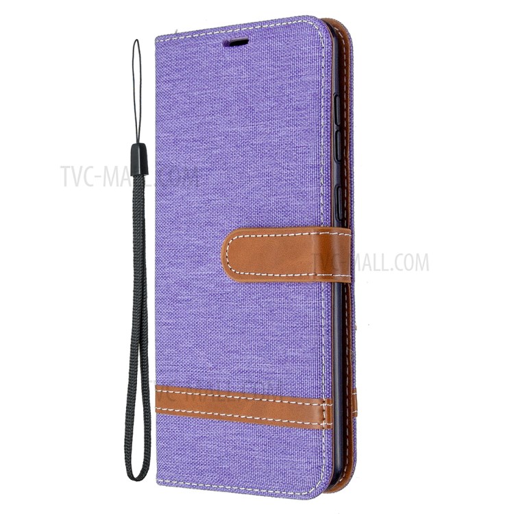 Assorted Color Jeans Cloth Leather Stylish with Wallet Case for Samsung Galaxy A31 - Purple-6