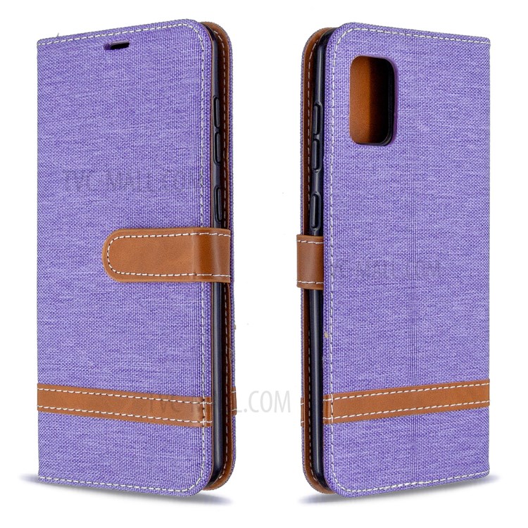 Assorted Color Jeans Cloth Leather Stylish with Wallet Case for Samsung Galaxy A31 - Purple-8