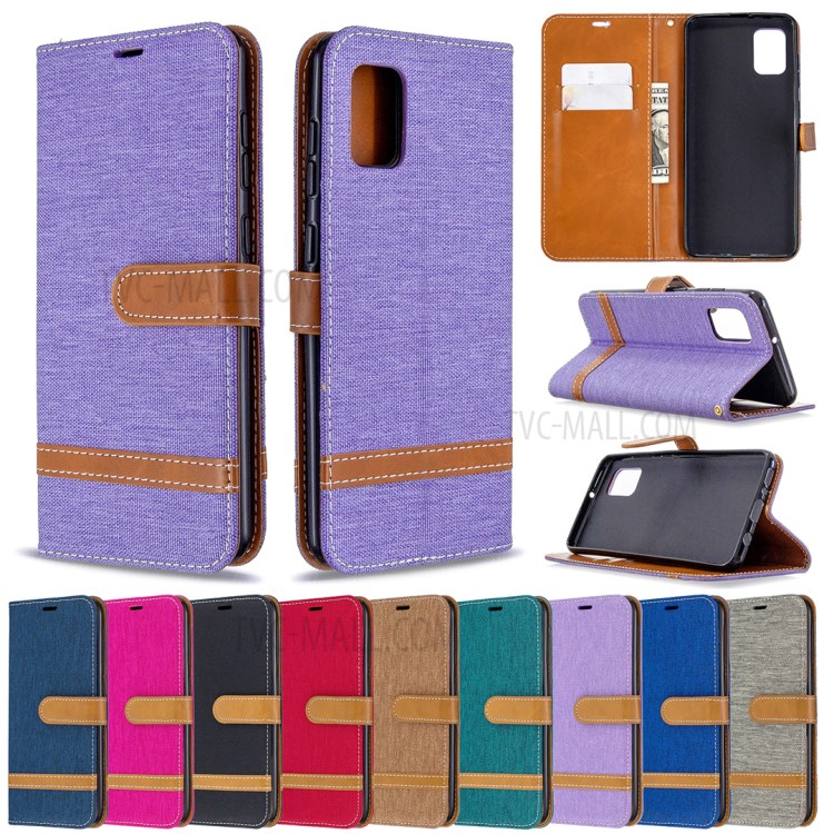 Assorted Color Jeans Cloth Leather Stylish with Wallet Case for Samsung Galaxy A31 - Purple-9