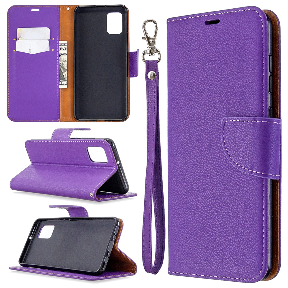 Litchi Surface with Wallet Leather Stand Case for Samsung Galaxy A31 - Purple-1