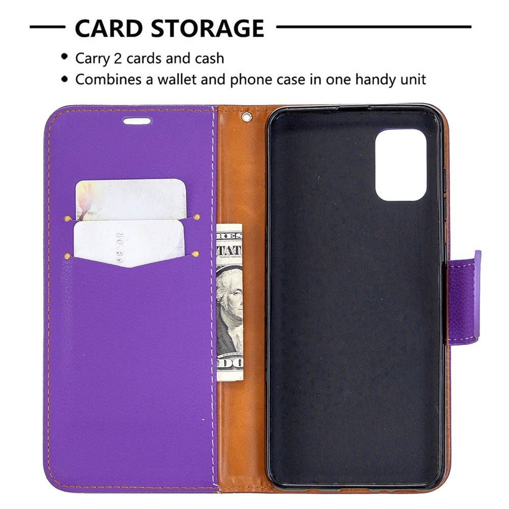 Litchi Surface with Wallet Leather Stand Case for Samsung Galaxy A31 - Purple-3