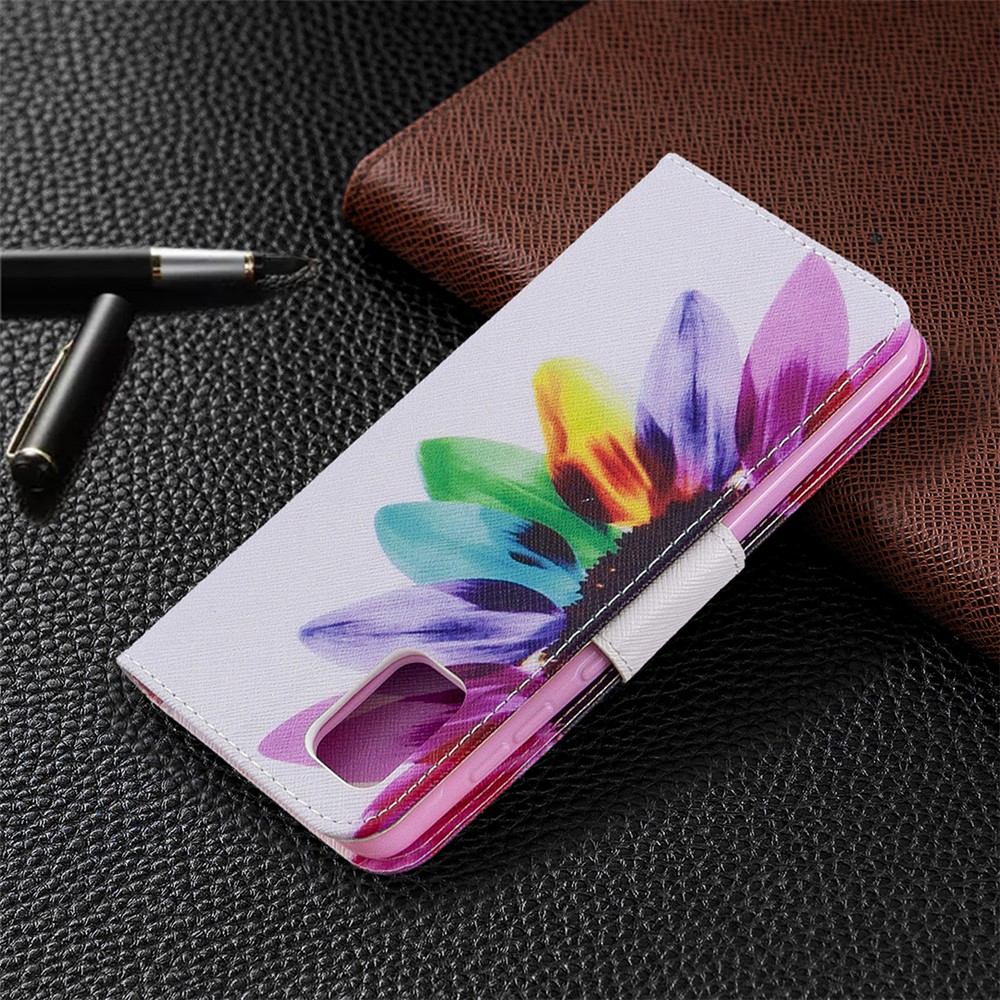 Pattern Printing Leather Wallet Protective Case for Samsung Galaxy A31 - Colorful Petal-5