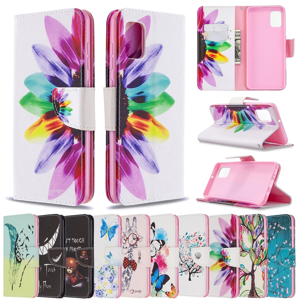 Pattern Printing Leather Wallet Protective Case for Samsung Galaxy A31 - Colorful Petal-9