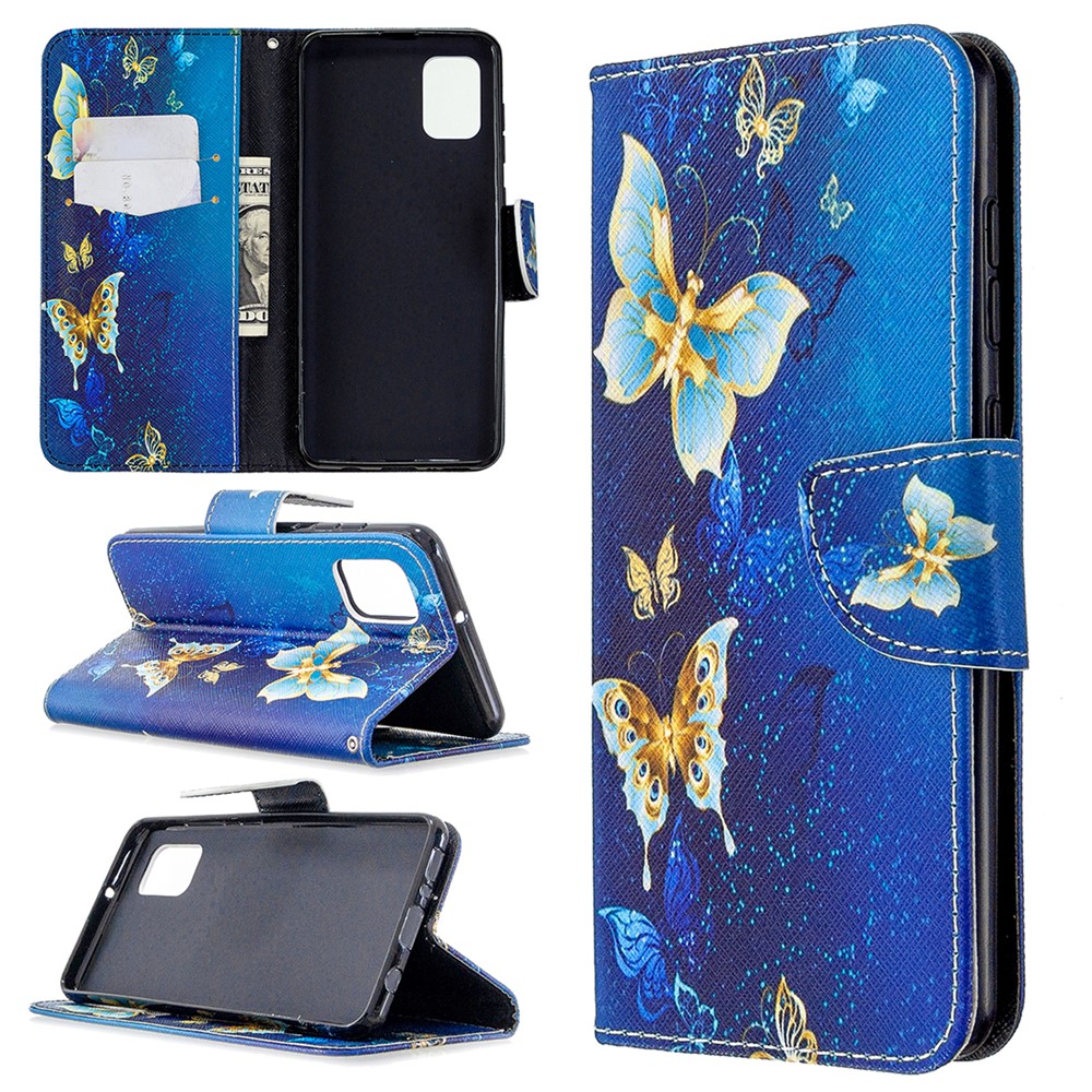 Pattern Printing Wallet Stand Flip Leather Phone Shell for Samsung Galaxy A31 - Metal Butterflies-1
