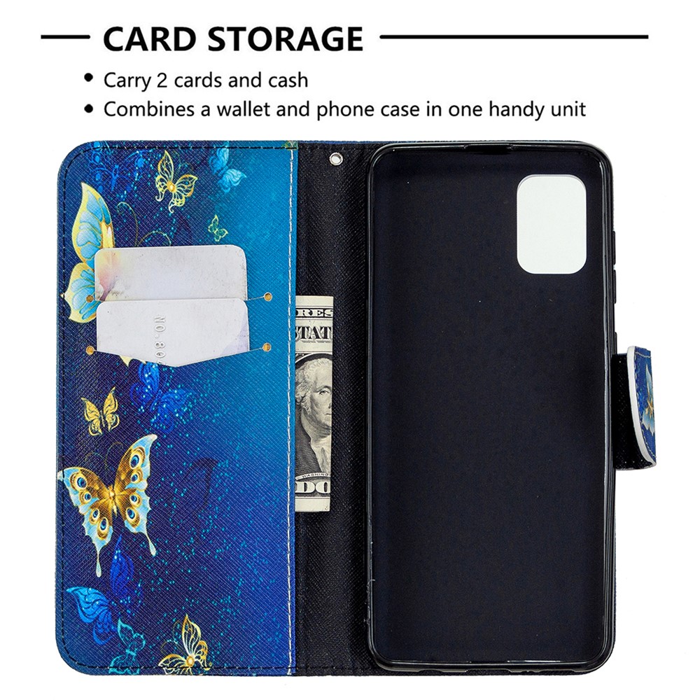 Pattern Printing Wallet Stand Flip Leather Phone Shell for Samsung Galaxy A31 - Metal Butterflies-3