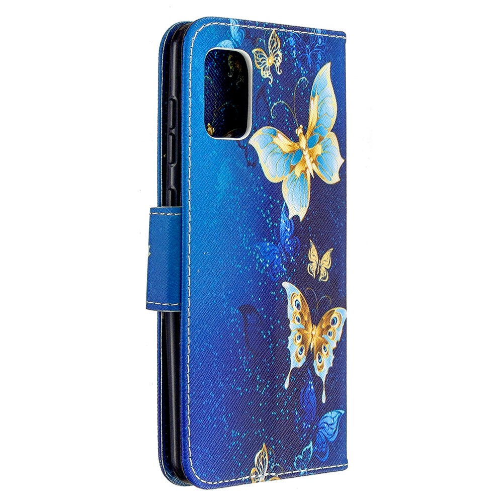 Pattern Printing Wallet Stand Flip Leather Phone Shell for Samsung	Galaxy A31 - Metal Butterflies-7