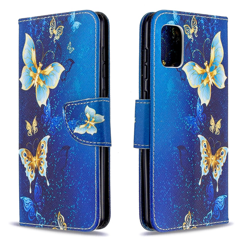 Pattern Printing Wallet Stand Flip Leather Phone Shell for Samsung Galaxy A31 - Metal Butterflies-8