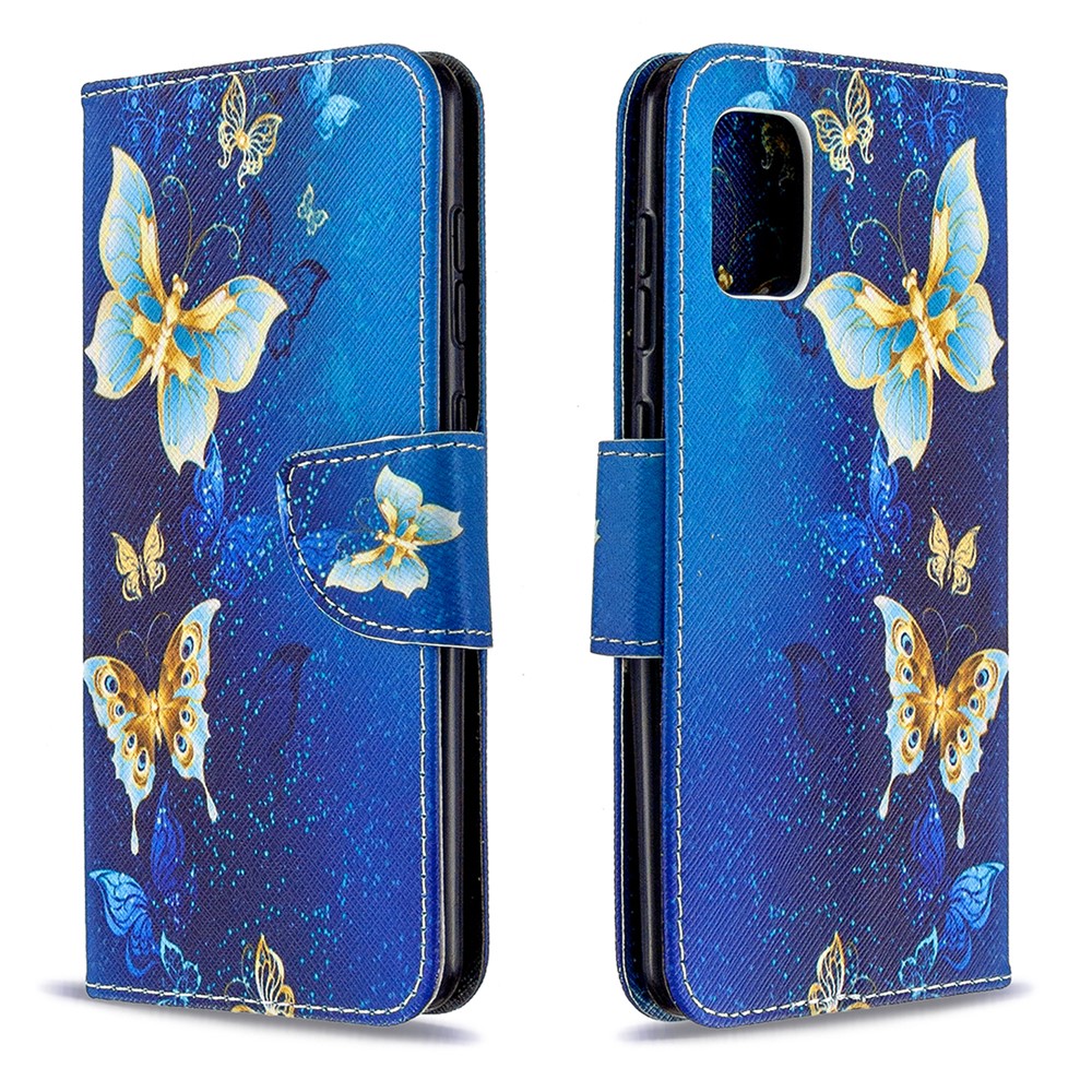 Pattern Printing Wallet Stand Flip Leather Phone Shell for Samsung	Galaxy A31 - Metal Butterflies-8