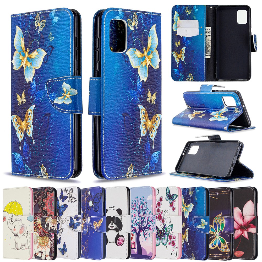 Pattern Printing Wallet Stand Flip Leather Phone Shell for Samsung Galaxy A31 - Metal Butterflies-9