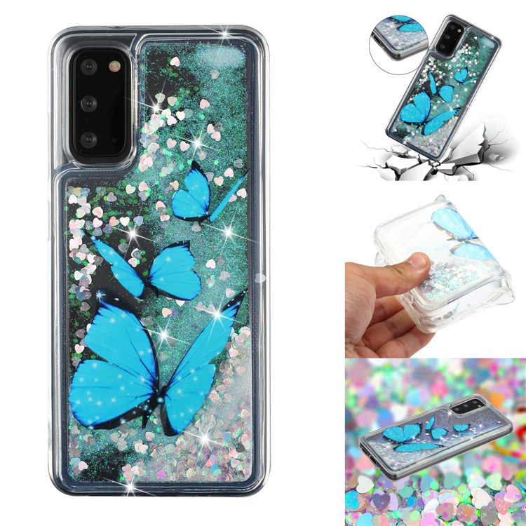Pattern Printing Glitter Powder Quicksand TPU Protective Case for Samsung Galaxy S20 - Butterfly-1