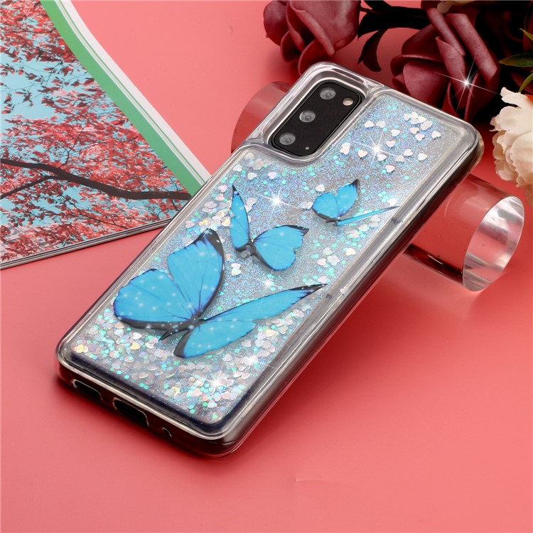 Pattern Printing Glitter Powder Quicksand TPU Protective Case for Samsung Galaxy S20 - Butterfly-7