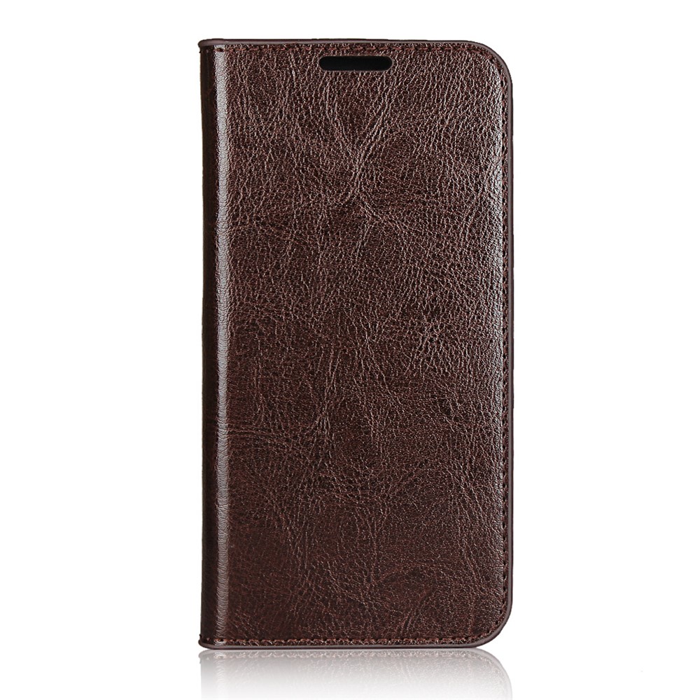 Crazy Horse Skin Genuine Leather Wallet Phone Case for Samsung Galaxy A41 (Global Version) - Coffee-1