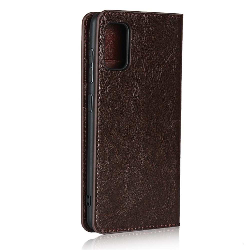 Crazy Horse Skin Genuine Leather Wallet Phone Case for Samsung Galaxy A41 (Global Version) - Coffee-2