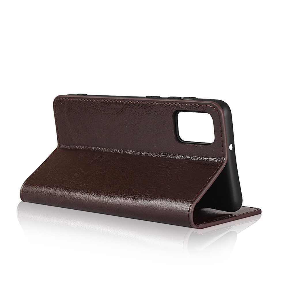 Crazy Horse Skin Genuine Leather Wallet Phone Case for Samsung Galaxy A41 (Global Version) - Coffee-4