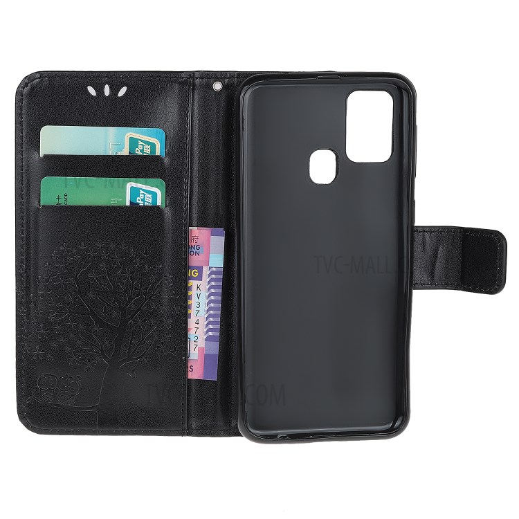 Imprint Tree Owl Leather Stylish Wallet Stand Case for Samsung Galaxy M31 - Black-5