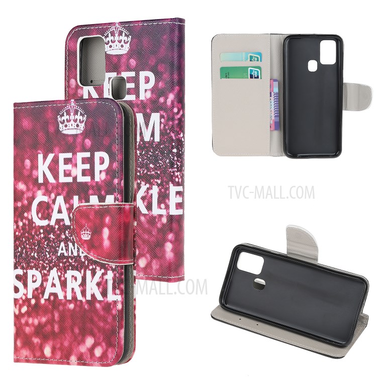 Pattern Printing Wallet Flip Leather Phone Cover for Samsung Galaxy M31 - Keep Calm and Sparkle-1