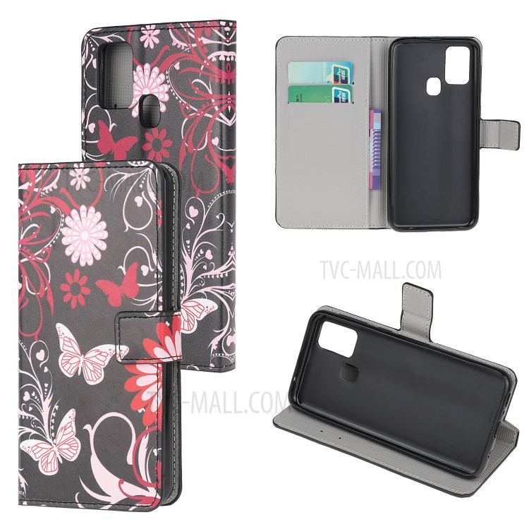 Pattern Printing PU Leather Wallet Stand Phone Cover for Samsung Galaxy M31 - Flowers and Butterflies-1