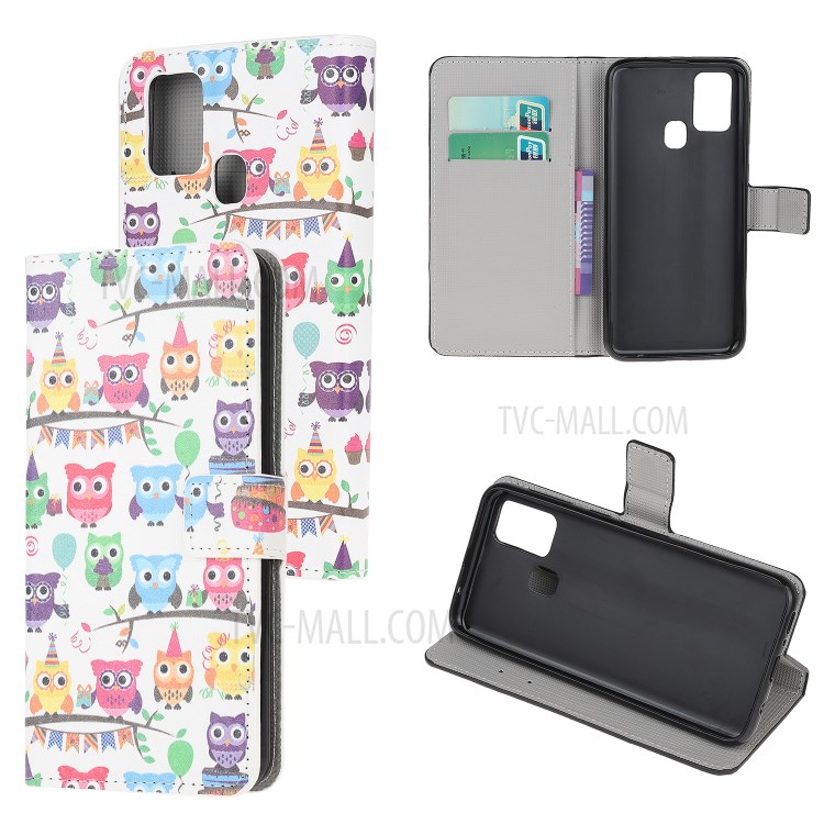 Pattern Printing PU Leather Wallet Stand Phone Cover for Samsung Galaxy M31 - Colorful Owls-1