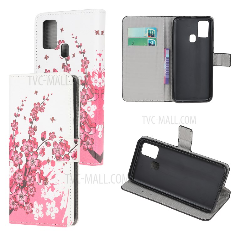 Pattern Printing PU Leather Wallet Stand Phone Cover for Samsung Galaxy M31 - Plum Blossom-1