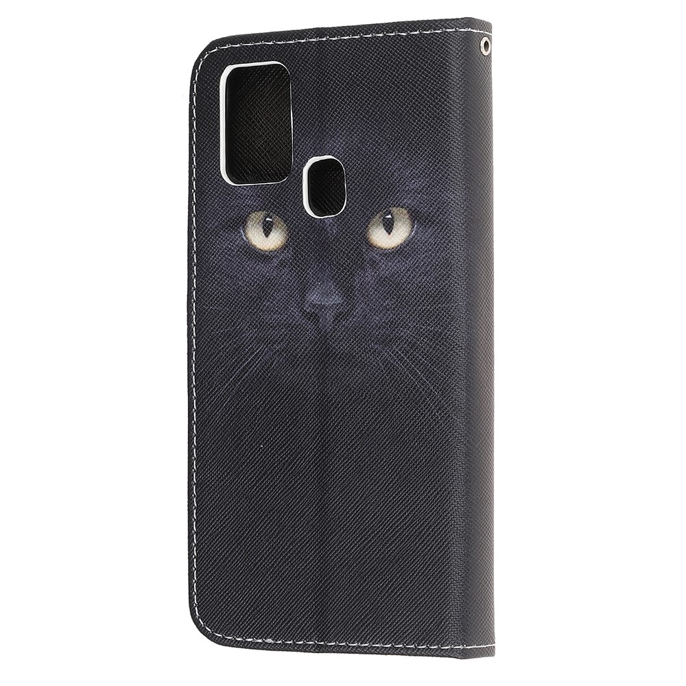 Pattern Printing Cross Texture Leather Wallet Phone Case with Strap for Samsung Galaxy M31 - Cat Eyes-3