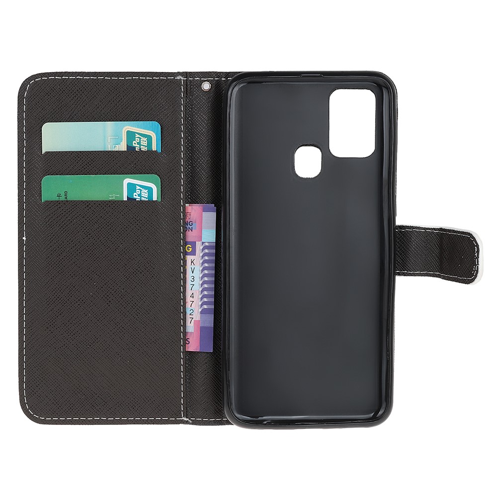 Pattern Printing Cross Texture Leather Wallet Phone Case with Strap for Samsung Galaxy M31 - Cat Eyes-6