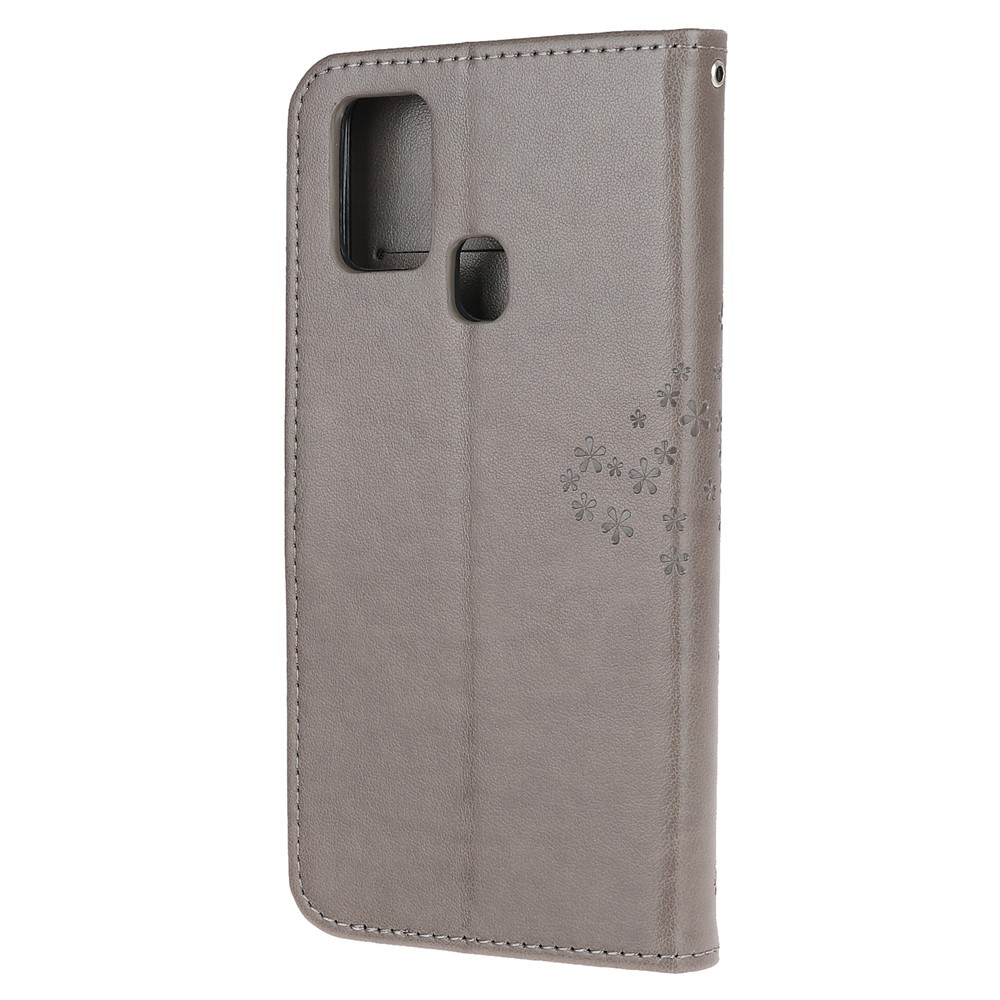 Coruja Árvore De Couro Elegante Caso Estande Carteira Marca Para Samsung Galaxy M21 / M30s - Cinzento-3