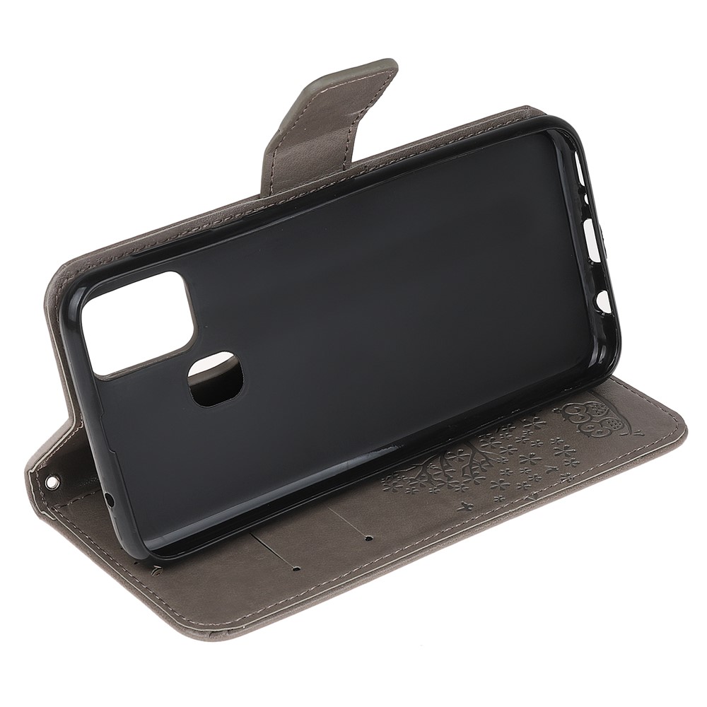 Coruja Árvore De Couro Elegante Caso Estande Carteira Marca Para Samsung Galaxy M21 / M30s - Cinzento-4