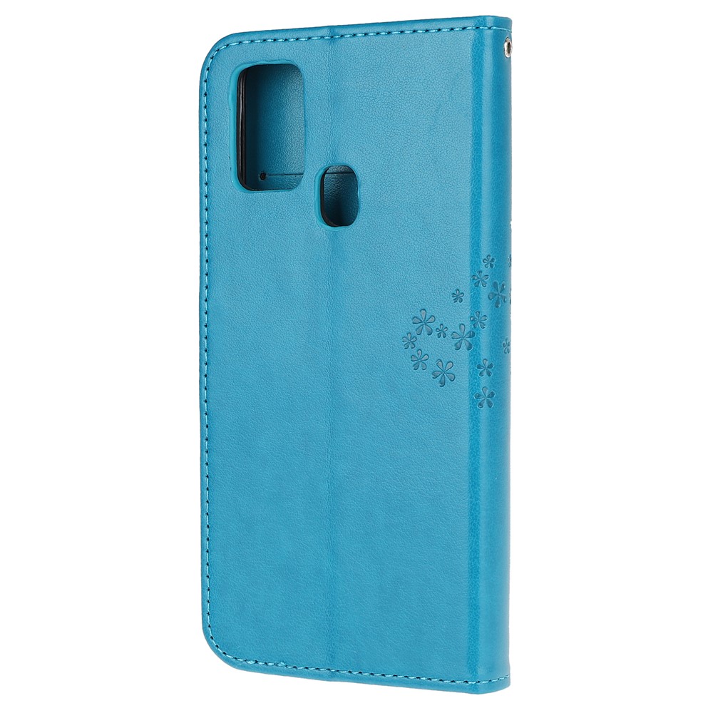Imprint Tree Owl Leather Stylish Wallet Stand Case for Samsung Galaxy M21/M30s - Blue-3