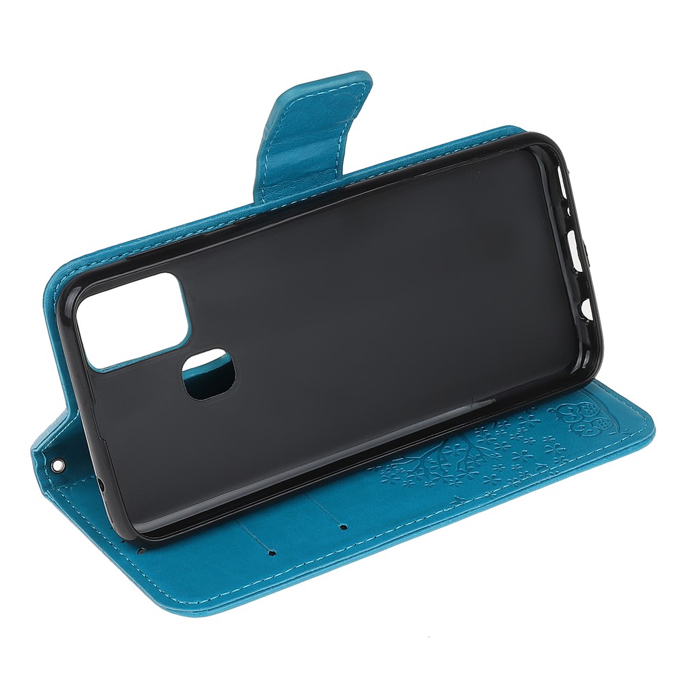 Imprint Tree Owl Leather Stylish Wallet Stand Case for Samsung Galaxy M21/M30s - Blue-4