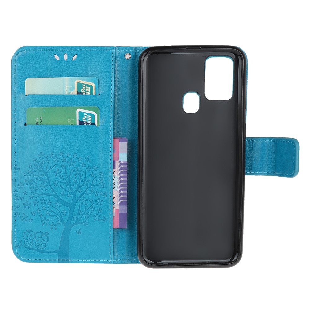 Imprint Tree Owl Leather Stylish Wallet Stand Case for Samsung Galaxy M21/M30s - Blue-5