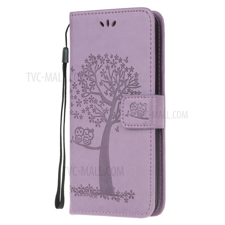 Coruja Árvore De Couro Elegante Caso Estande Carteira Marca Para A21s Samsung Galaxy - Luz Roxa-2