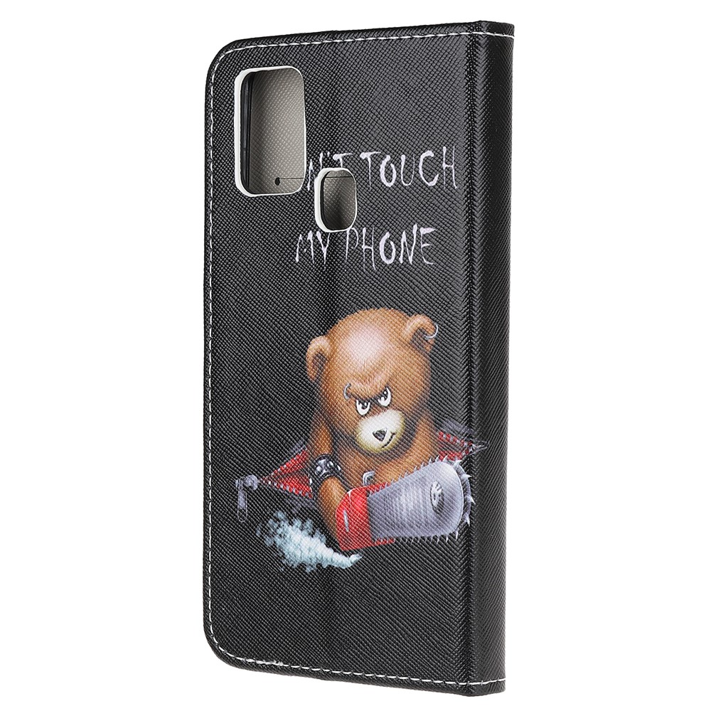 Cross Texture Pattern Printing Leather Wallet Phone Cover with Strap for Samsung Galaxy A21s - Vigilant Bear-3