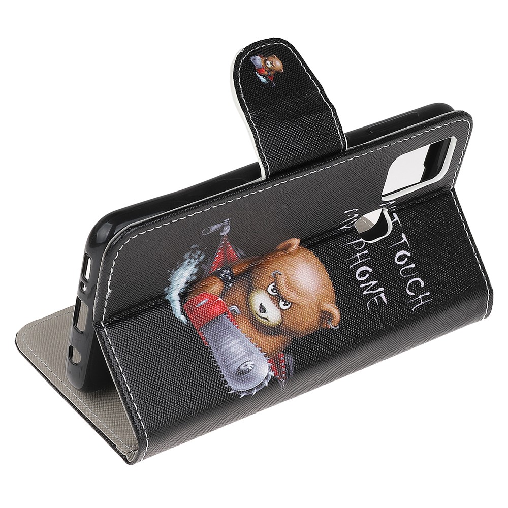 Cross Texture Pattern Printing Leather Wallet Phone Cover with Strap for Samsung Galaxy A21s - Vigilant Bear-4
