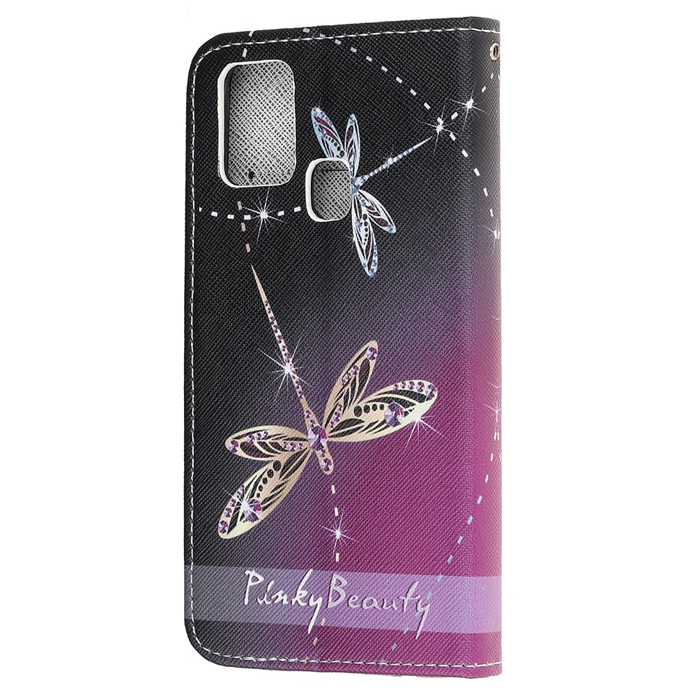 Cross Texture Pattern Printing Wallet Leather Phone Casing for Samsung Galaxy A21s - Dragonfly-3