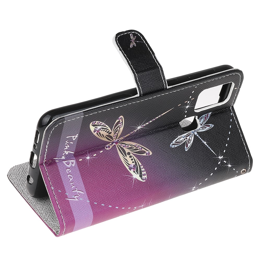 Cross Texture Pattern Printing Wallet Leather Phone Casing for Samsung Galaxy A21s - Dragonfly-4