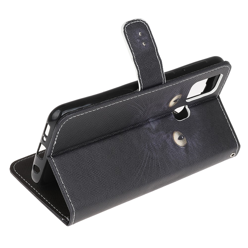 Cross Texture Pattern Printing Wallet Leather Phone Casing for Samsung Galaxy A21s - Cat-4